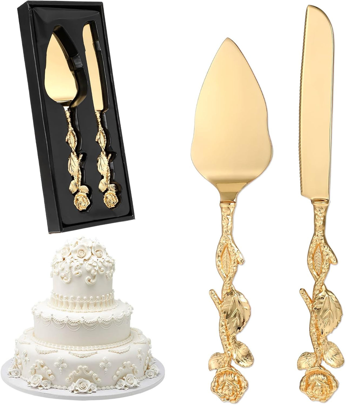 Cake Cutting Set for Wedding, Personalized Gold Cake Knife and Server Set, Custom Cake Serving Set