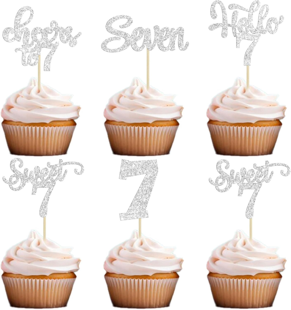 30Pcs 7th Birthday Cupcake Toppers Glitter Seven Happy 7 Cupcake Picks Cheers to 7 Years Old Cake