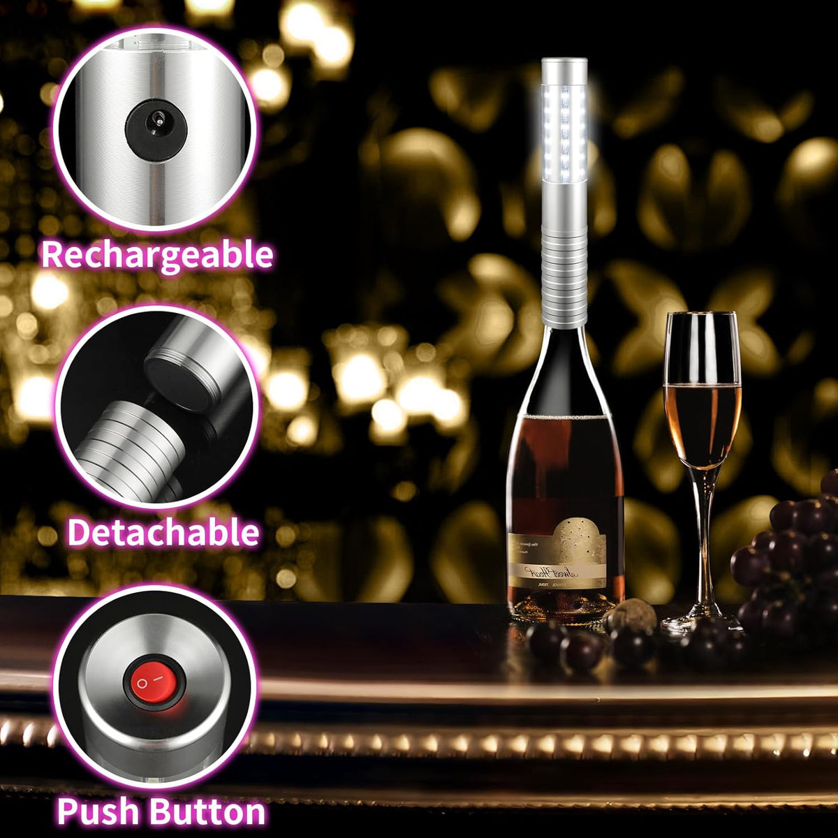 WILON Bottle Service Lights Rechargeable Bottle Service Sparklers Reusable Handheld Girl Lights LED