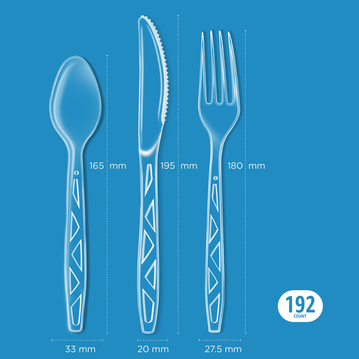 Amazon Basics Disposable Clear Plastic Cutlery Set, Premium Quality, Strong, 192 Count, Large Combo