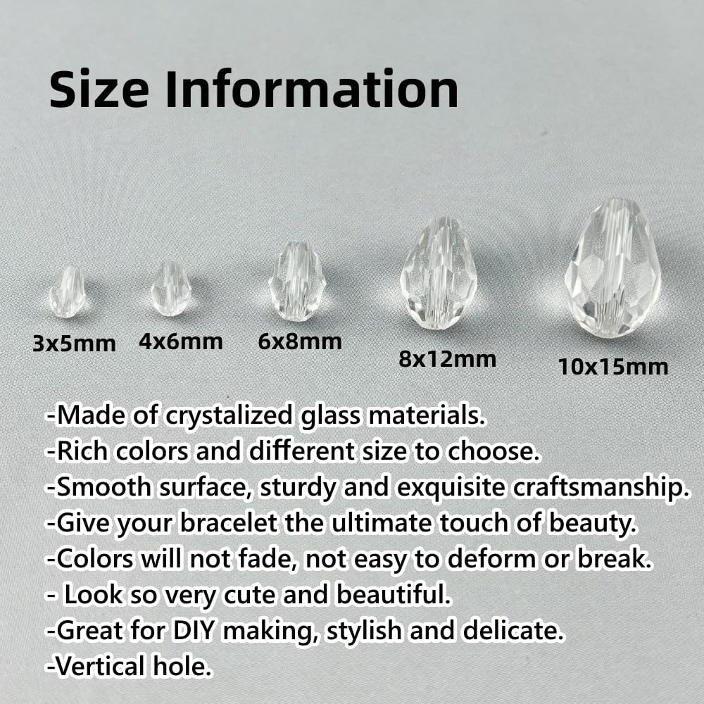 130pcs 6x8mm Teardrop Crystal Glass Beads for Jewelry Making, Faceted Vertical Hole Teardrop Glass