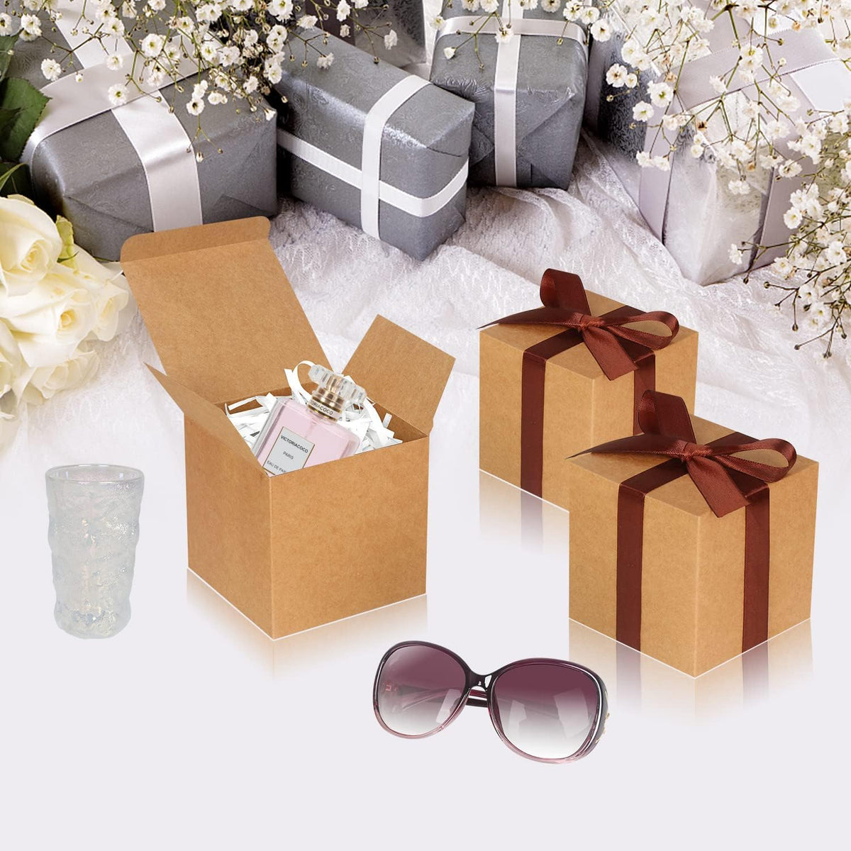 Brown Gift Boxes 5x5x5, 30 Pack Paper Gift Boxes with Lids for Gift, Bridesmaid Proposal Box