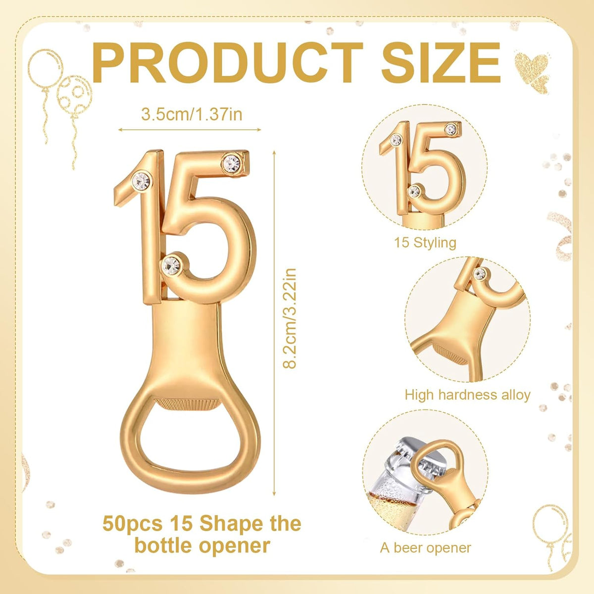 50Pcs 15 Gold Bottle Openers For 15th Birthday Party Favor 15th Birthday Bottle Opener Set Gift For