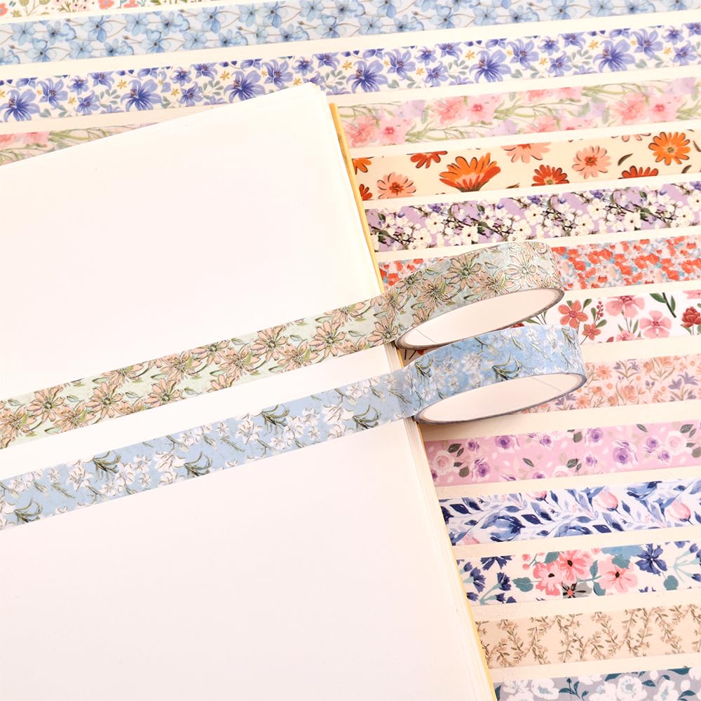 60 Rolls Flowers Theme Washi Tape Set with Different Colorful Patterns, Writable Decorative Tapes