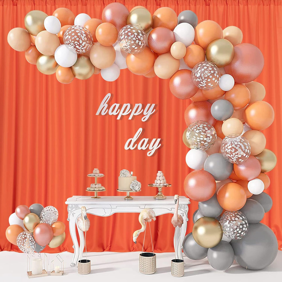 MYSKY HOME Orange Backdrop Curtains for Parties, Weddings, Stage - Light Filtering, Sliding Drapes