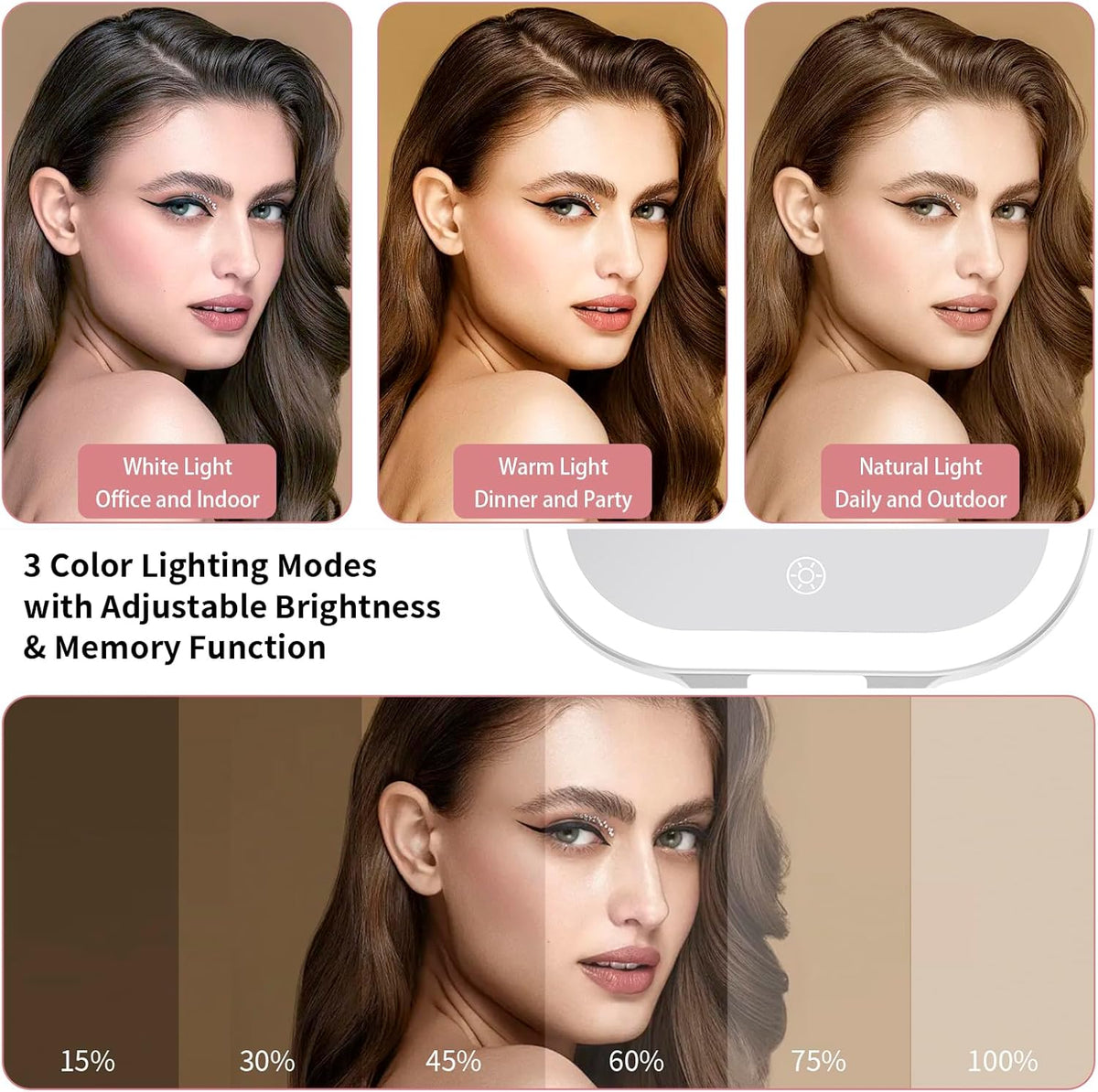 DESCHEN Rechargeable Travel Makeup Vanity Mirror with Lights and Magnification, Portable 1X/10X