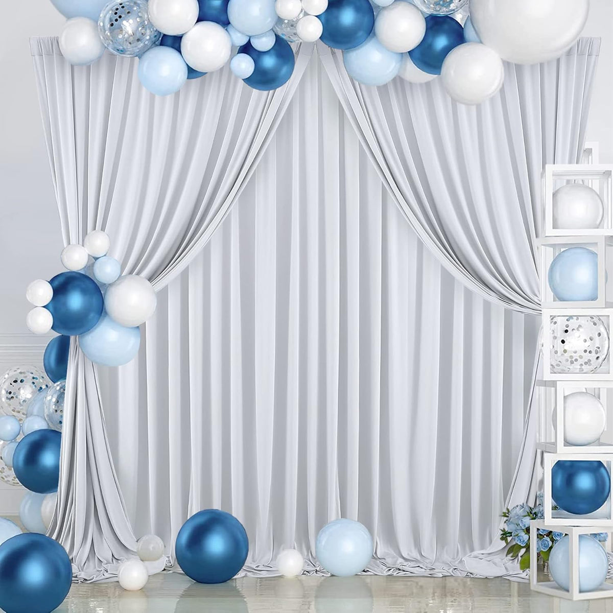 30 ft x 10 ft Wrinkle Free Silver Backdrop Curtain for Parties, Polyester Silver Grey Backdrop