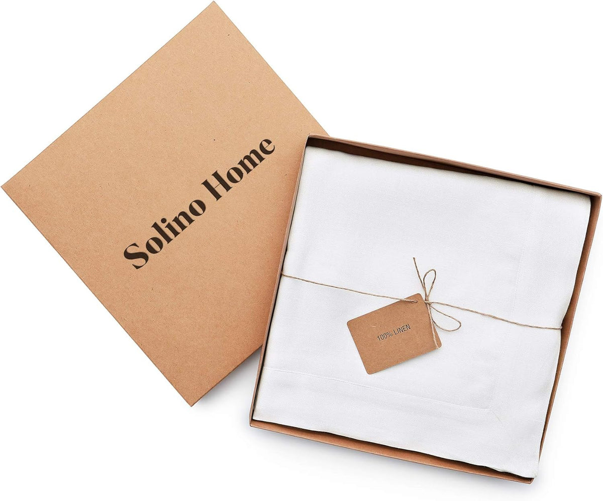 Solino Home Linen White Tablecloth 60 x 132 Inch - 100% Pure Linen Rectangular Tablecloth - Machine