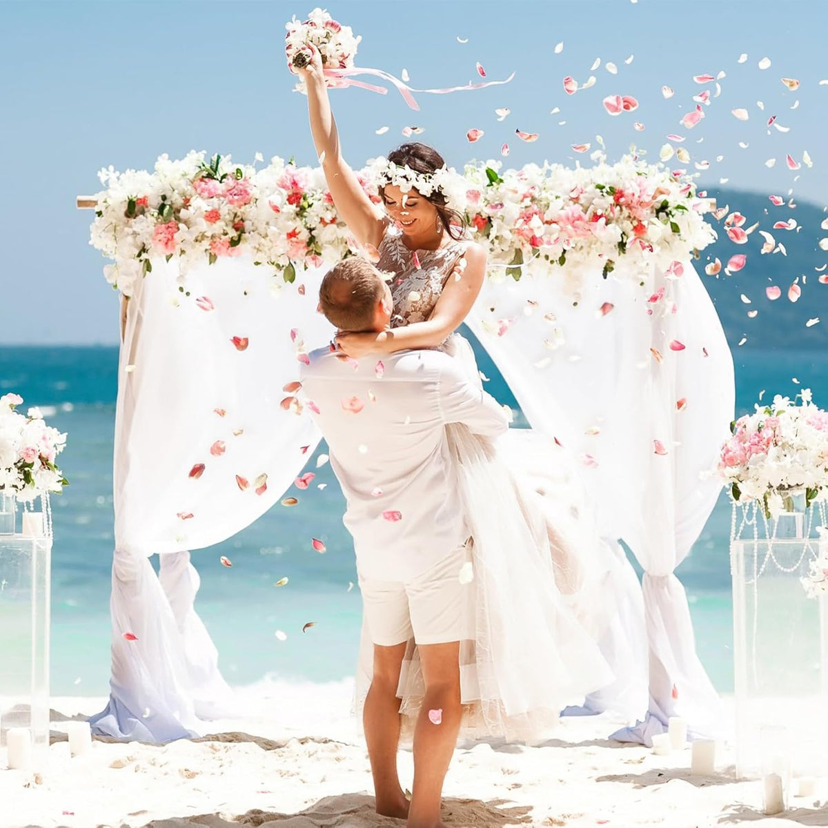 VOK White Wedding Arch Draping Fabric 29in x 18Ft 4 Panels Sheer Chiffon Curtain Drapes Extra Long