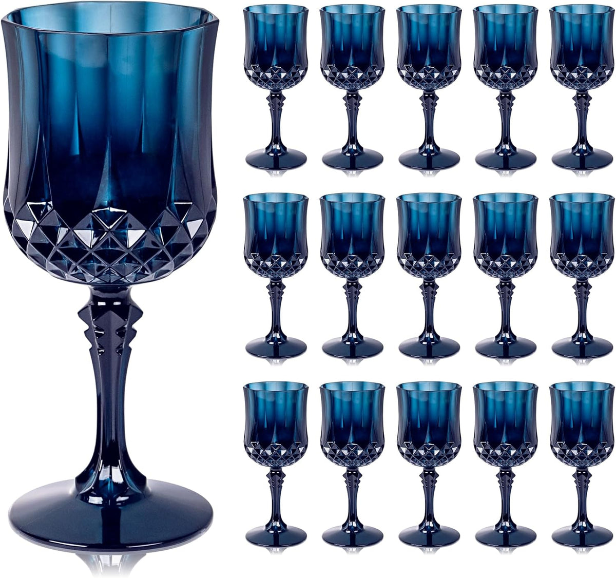 Ciaell 24PCS Blue Plastic Wine Glasses - 7 Oz Plastic Goblets for Party - Blue Vintage Drinking