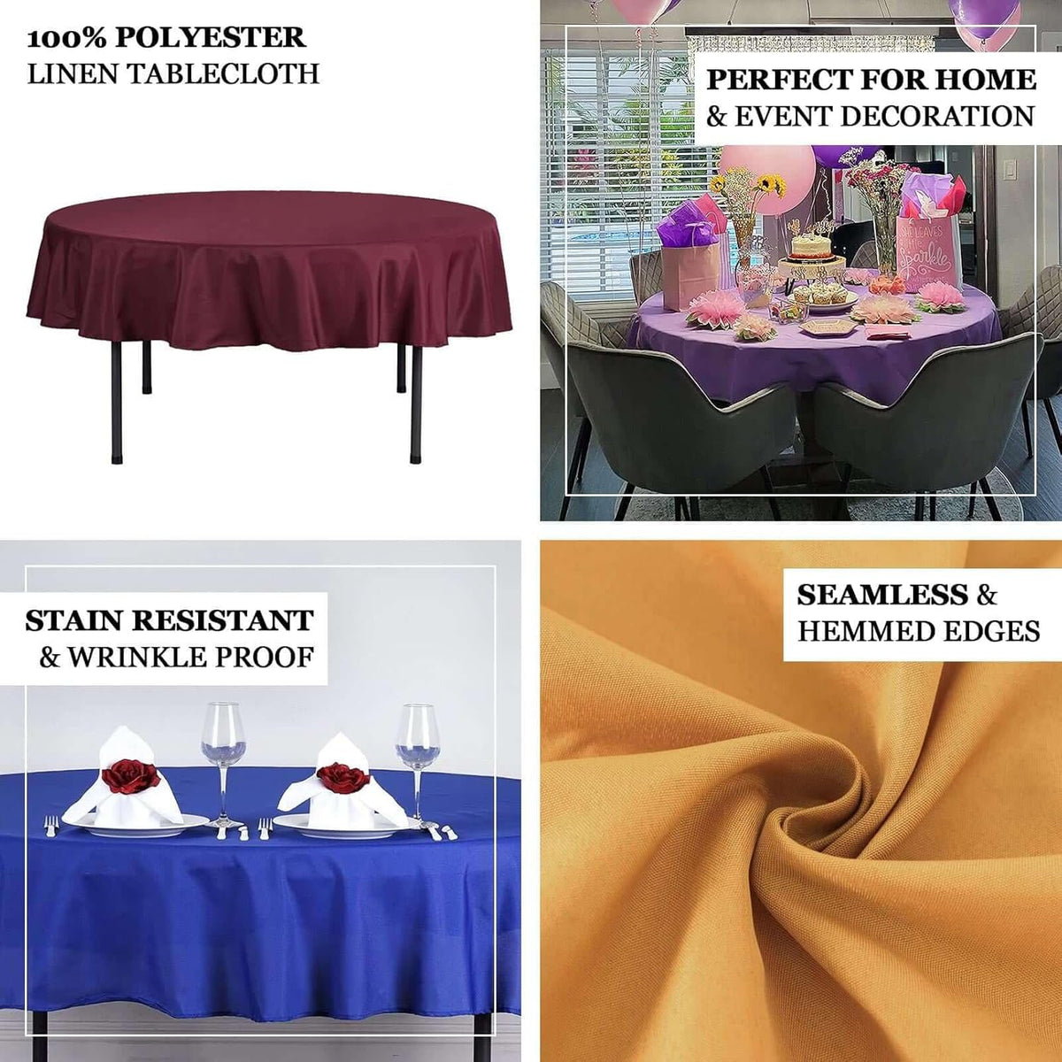 Efavormart Round Tablecloth, 70 Inch Stain & Wrinkle Resistant Washable Table Cloth, Decorative
