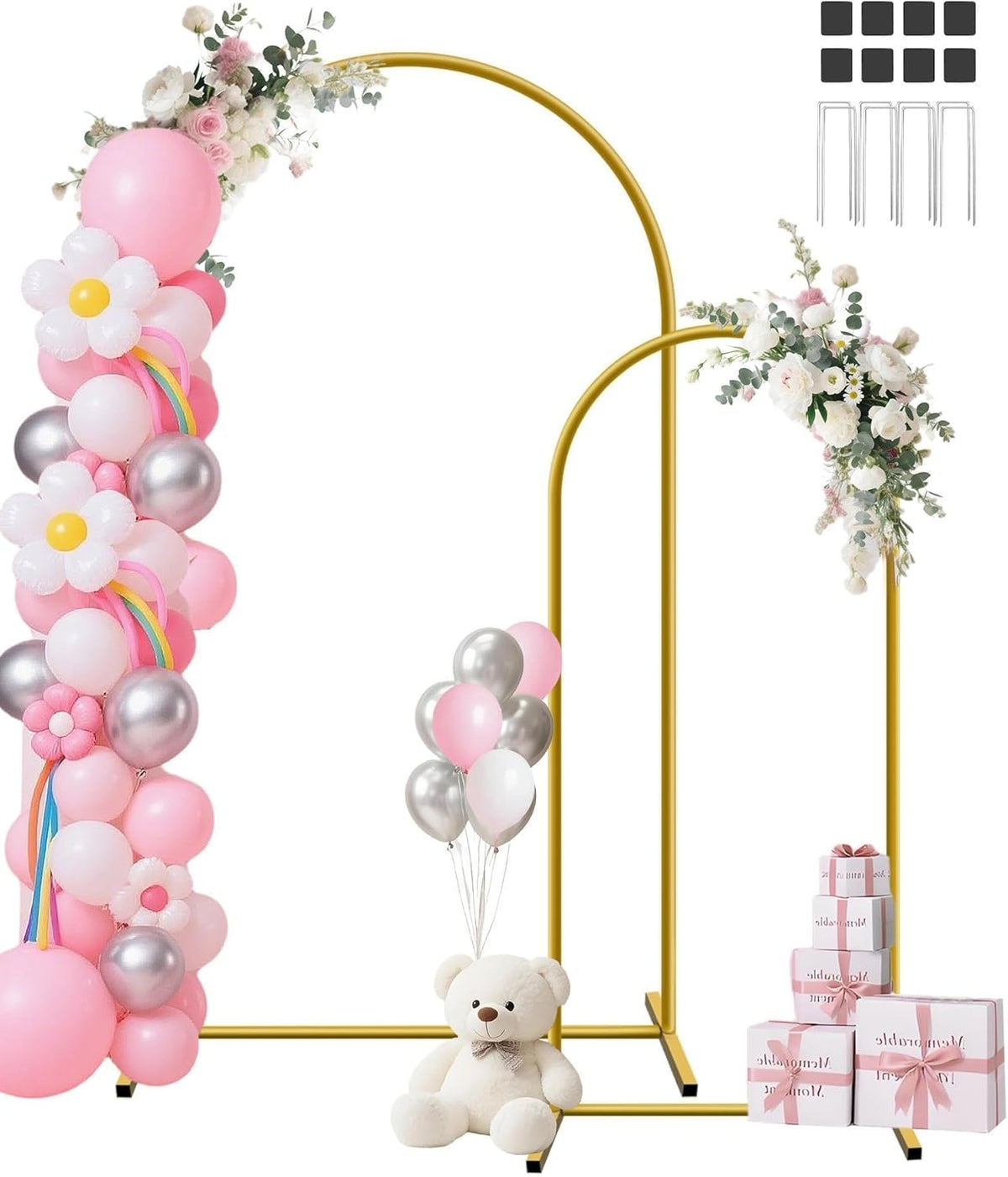 HEMMOTOP Metal Arch Backdrop Stand Set of 2 (7.2ft + 6ft), Wedding Arch Frame, Stable Background