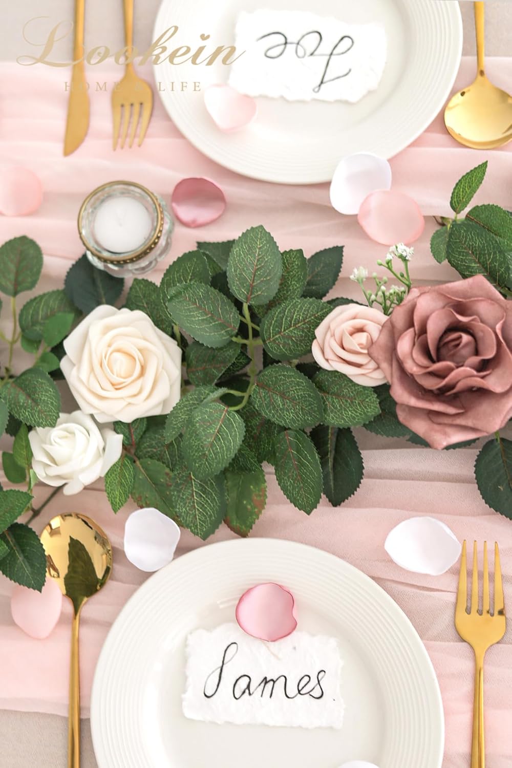 Lookein Artificial Rose Flower Garland Greenery Garland 5FT for Wedding Ceremony Backdrop Arch