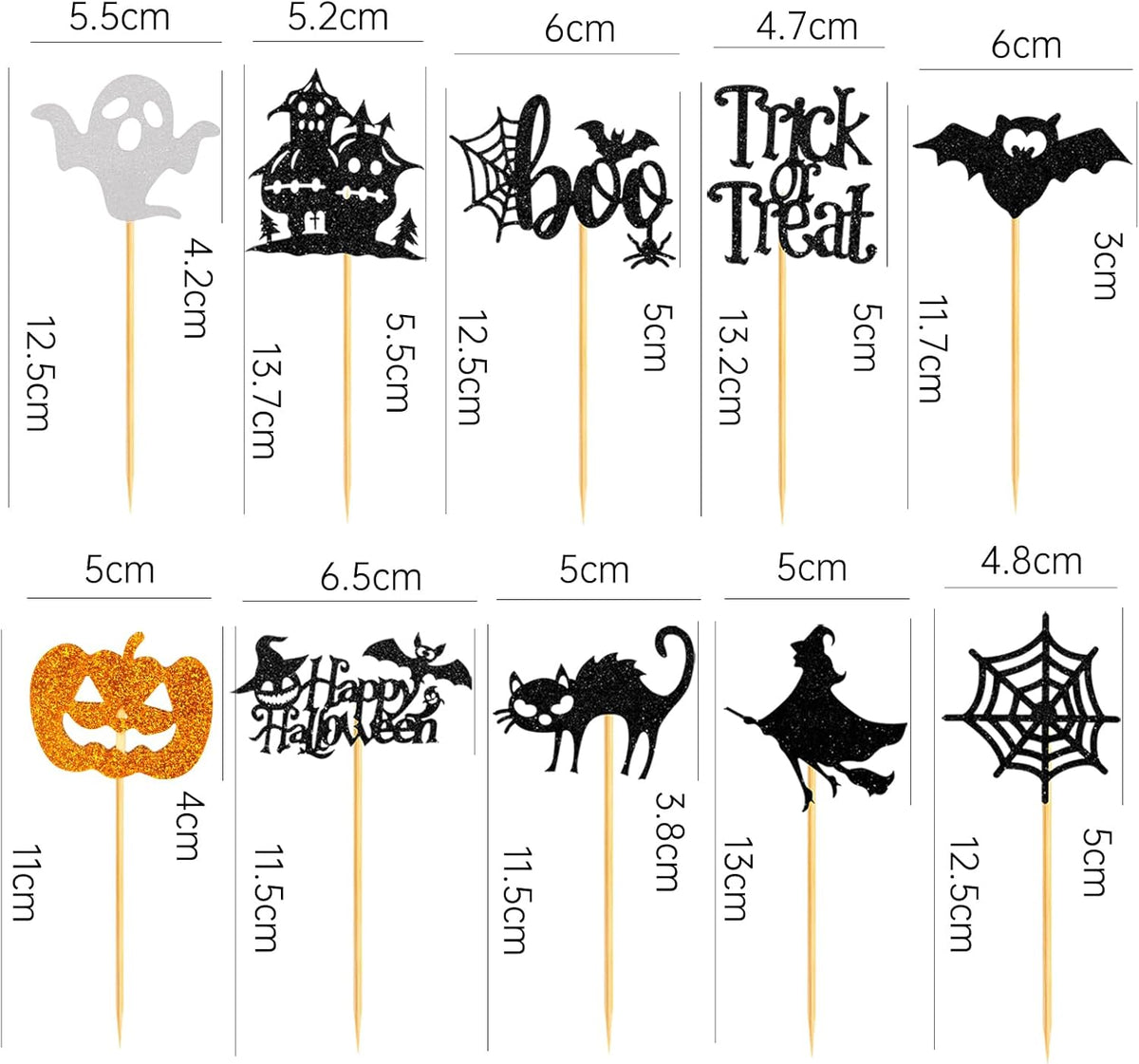 60Pcs Halloween Cupcake Toppers, Bat Pumpkin Ghost Cupcake Decorations for Halloween Party