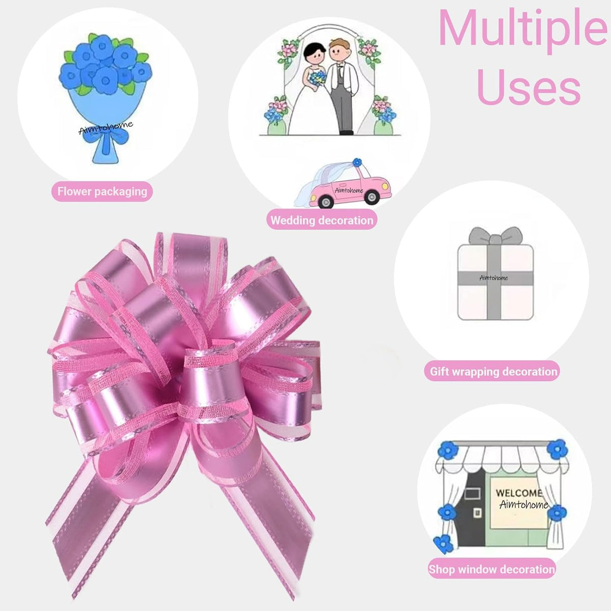 Small Pull Bows, 10 PCS 4 Inch Pink Gift Bows for Wrapping,Basket, Wedding,Birthday Party,Flower