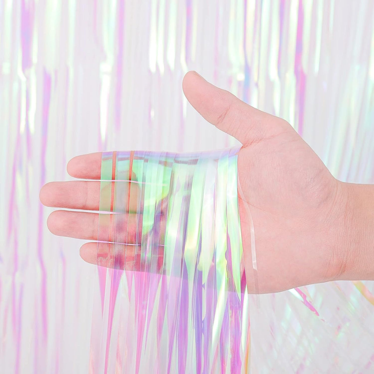 2 Pack Iridescent Tinsel Foil Fringe Curtains, Iridescent Party Decorations, Metallic Tinsel Party