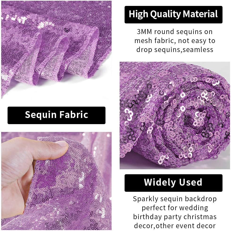 Hahuho Lavender Sequin Backdrop Curtain, 2PCS 2FTx8FT Glitter Backdrop Curtain for Parties