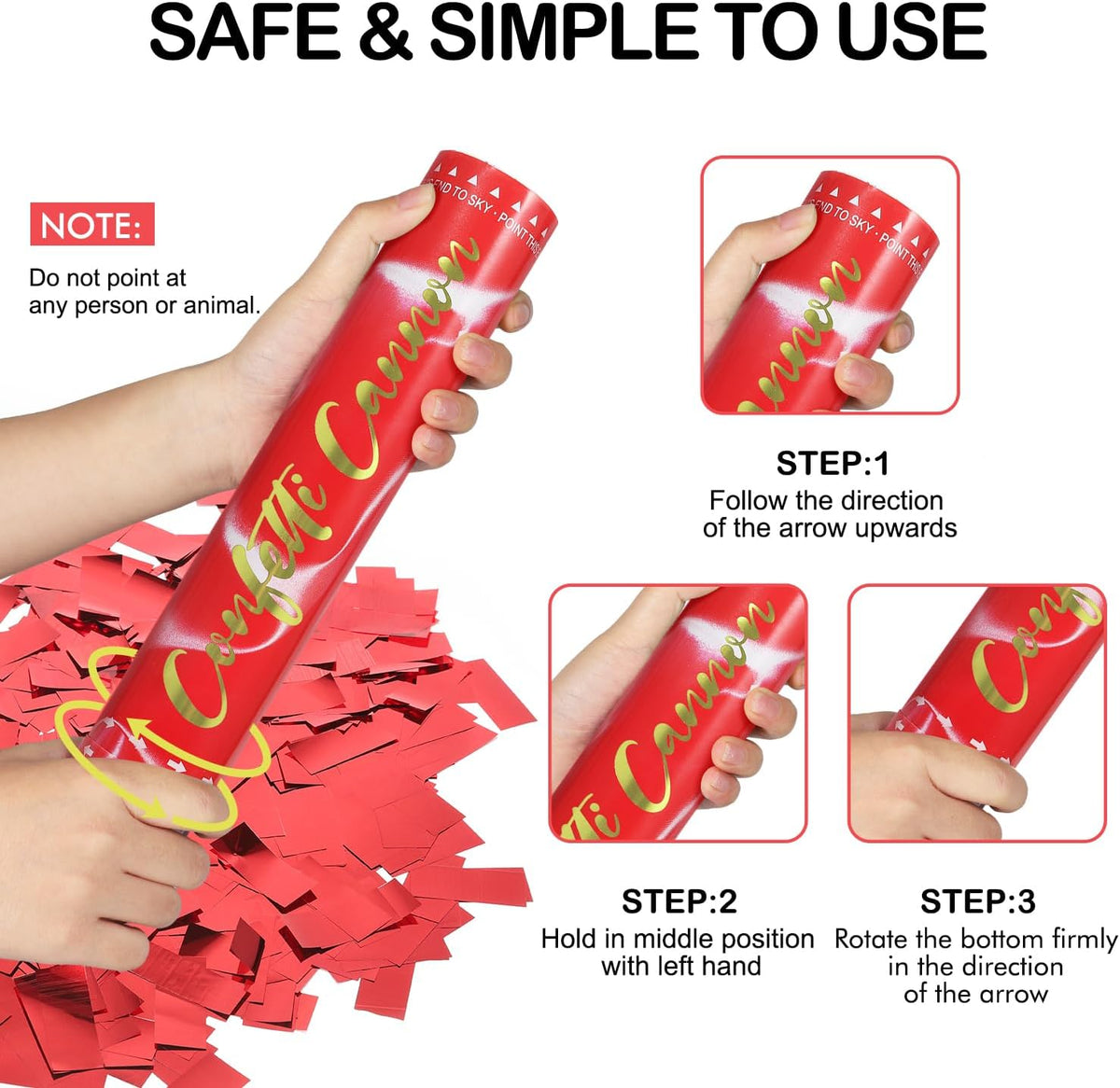 6 Pack Red Confetti Cannon, Party Poppers,12 Inch Confetti Poppers Shooters for Birthdays