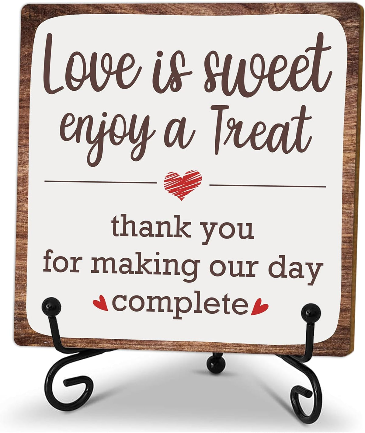 5“ Romantic Decor Plaque, Love Is Sweet Enjoy A Treat Table Sign With 1 Iron Support For Wedding