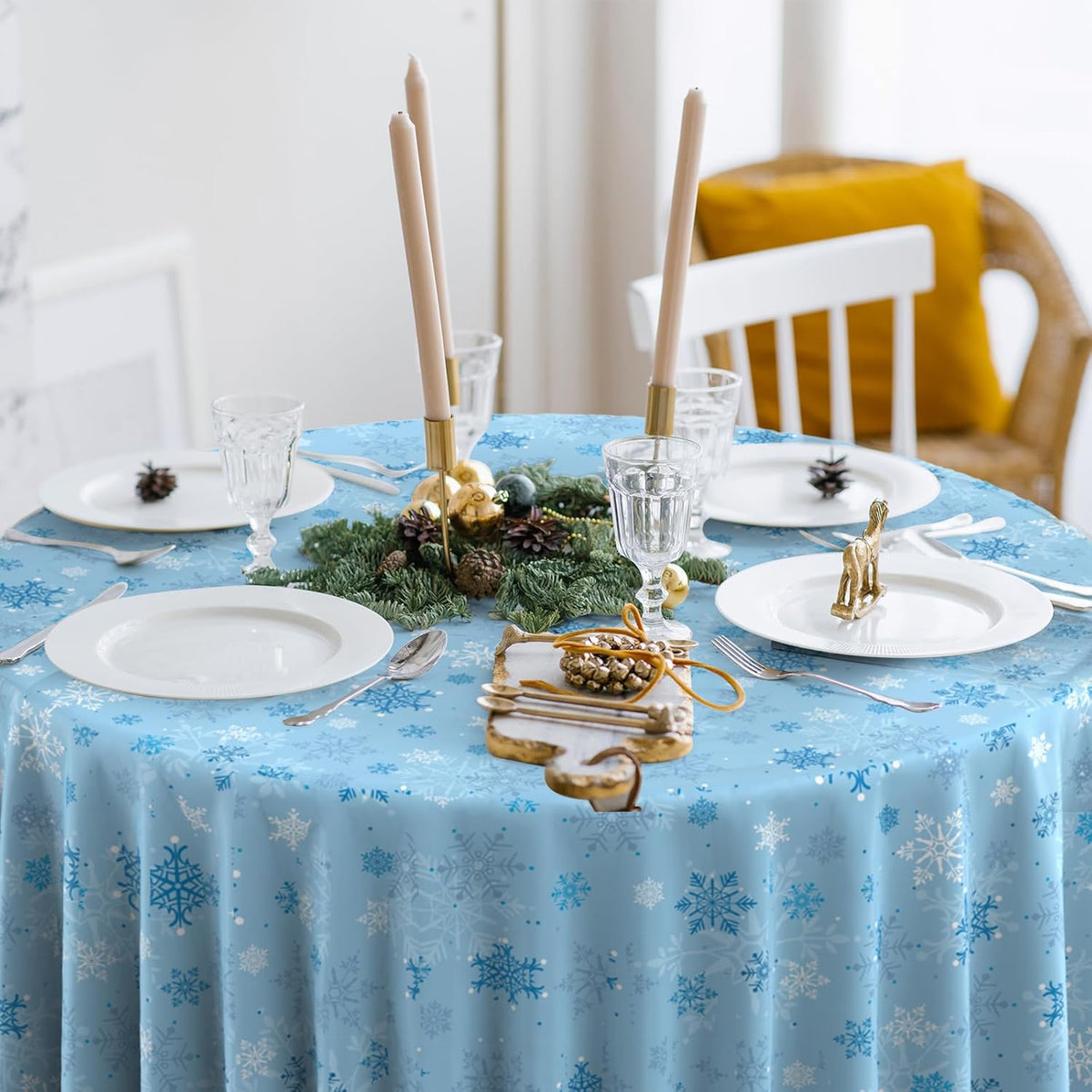 12 Pcs Christmas Snowflake Plastic Party Tablecloth Decorations,Disposable Light Blue Snowflake