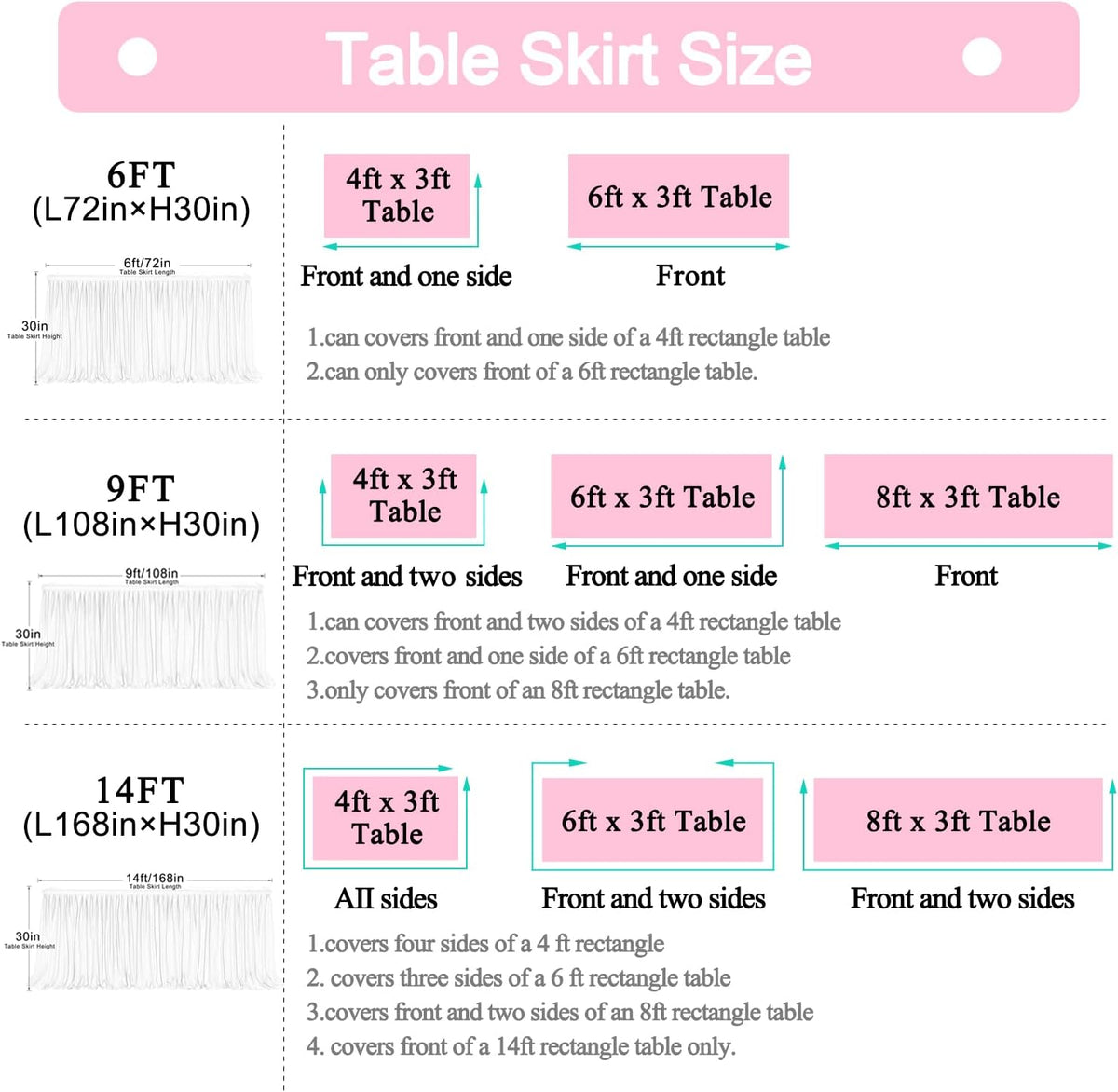 14ft Black Tulle Table Skirt for Rectangle Table or Round Tables Tutu Table Cloth for Birthday