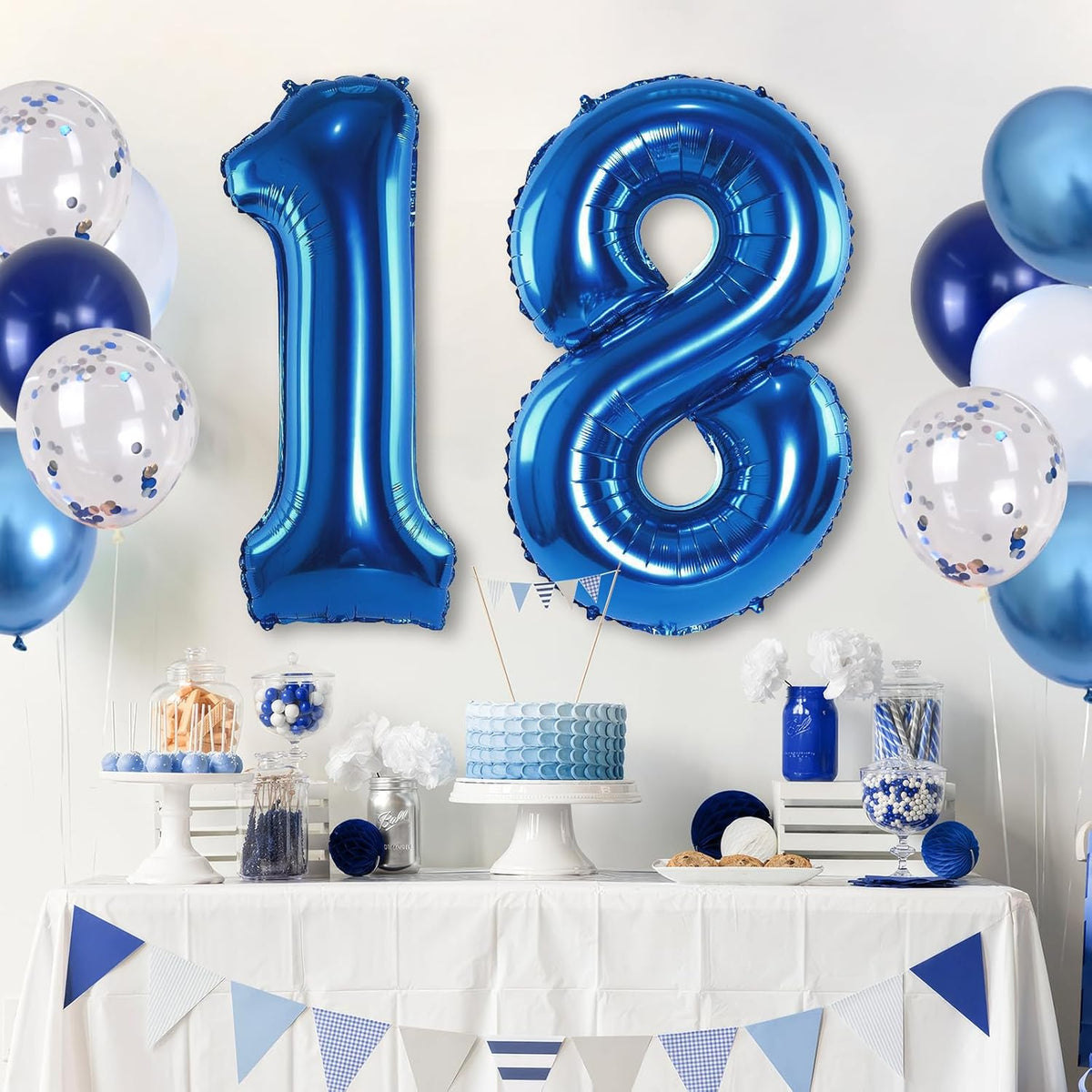 Navy Blue 18 Balloons, 40 Inch Dark Blue Foil Number 18 Balloon Set, XXL Self Inflating 18 Helium