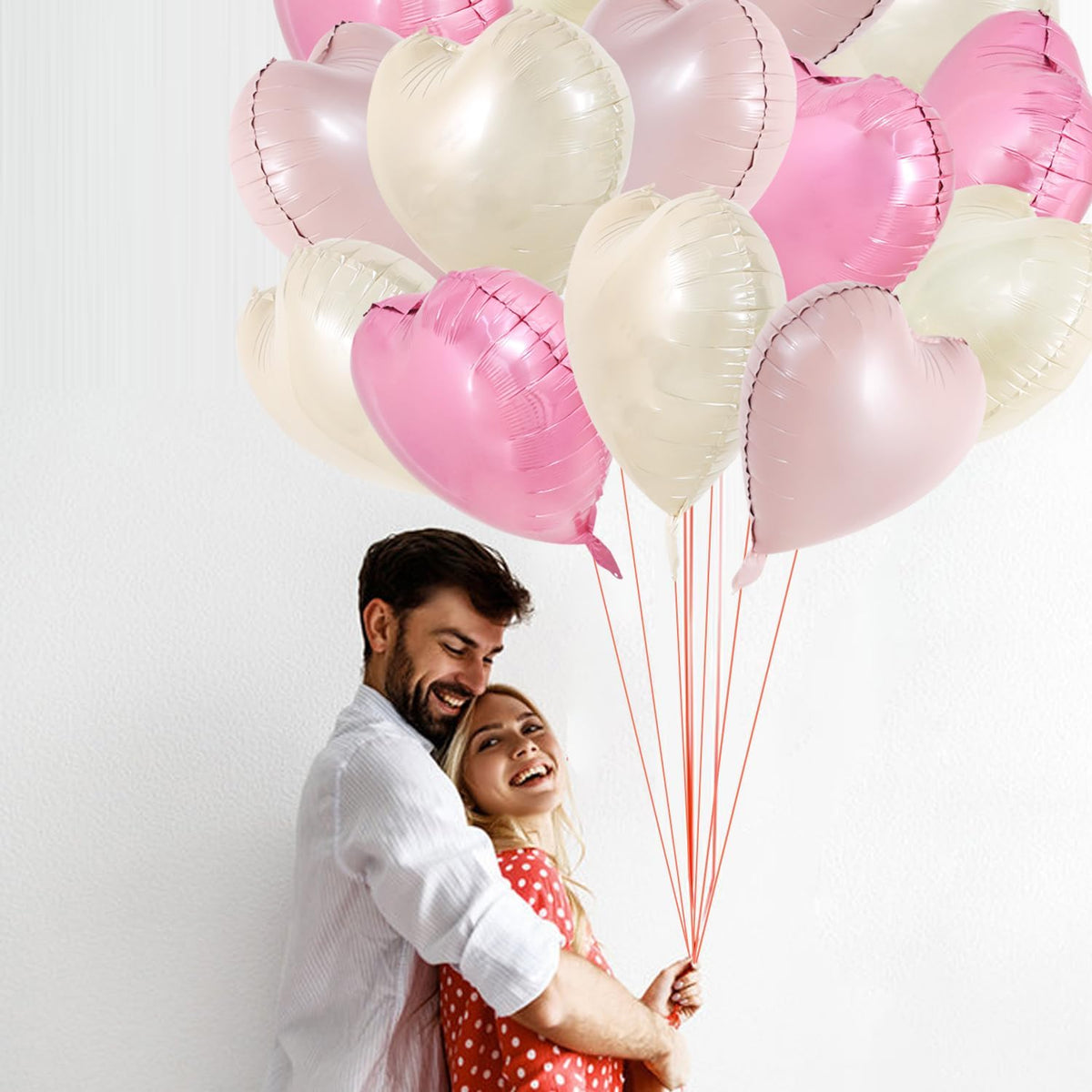 TONIFUL 30Pcs 18 Inch Heart Balloons Pastel Pink Cream White Pink Valentine’s Day Heart Shape Foil