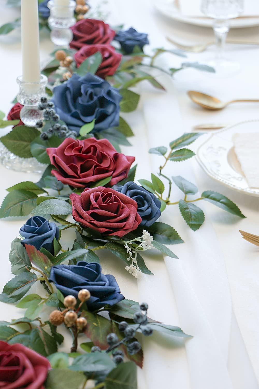PONATIA 5FT Handcrafted Artificial Rose Flower Garland, Burgundy Flower Garland for Wedding