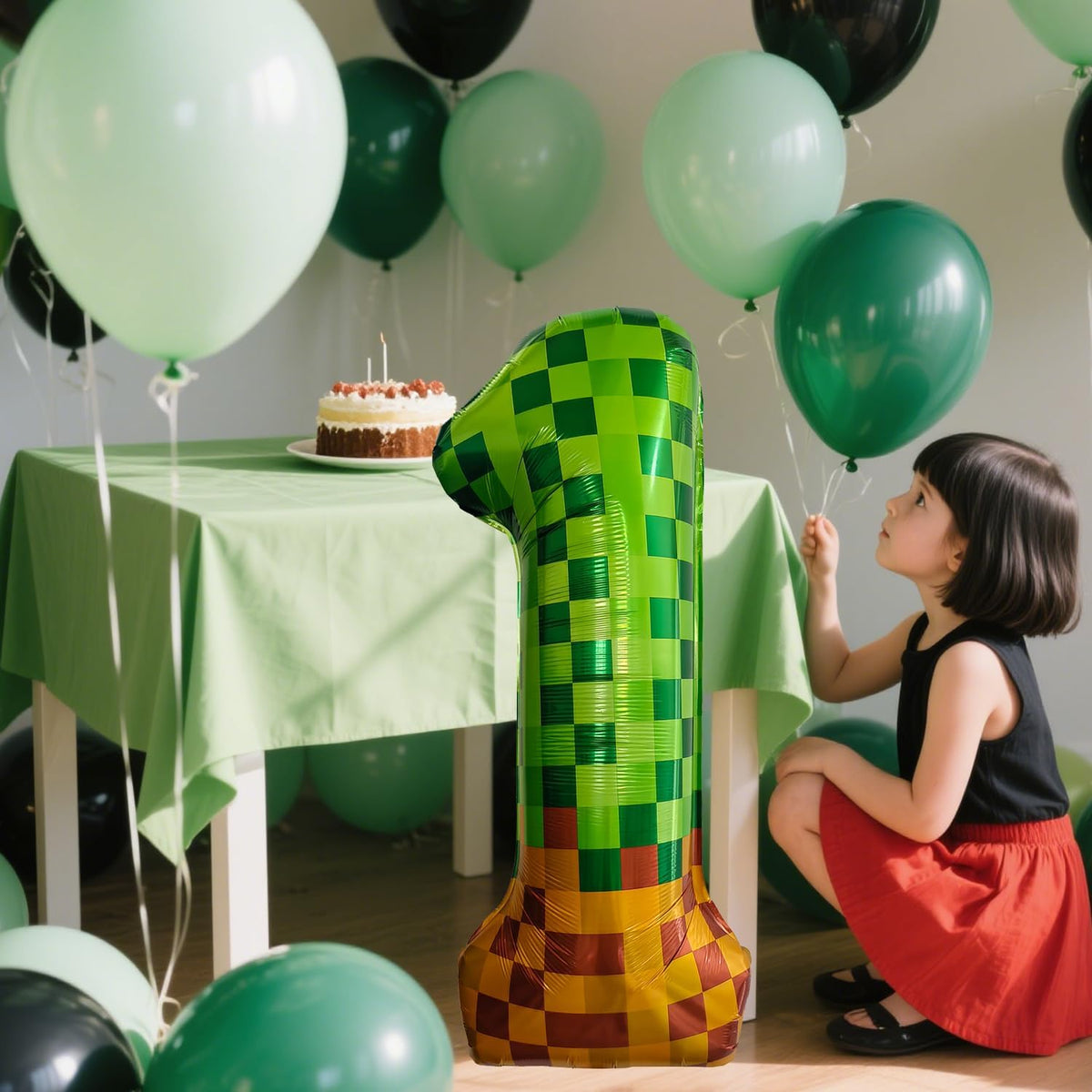 Pixel & TNT Theme 40in Giant Number Balloons - Foil Mylar Birthday Party Decorations for Kids