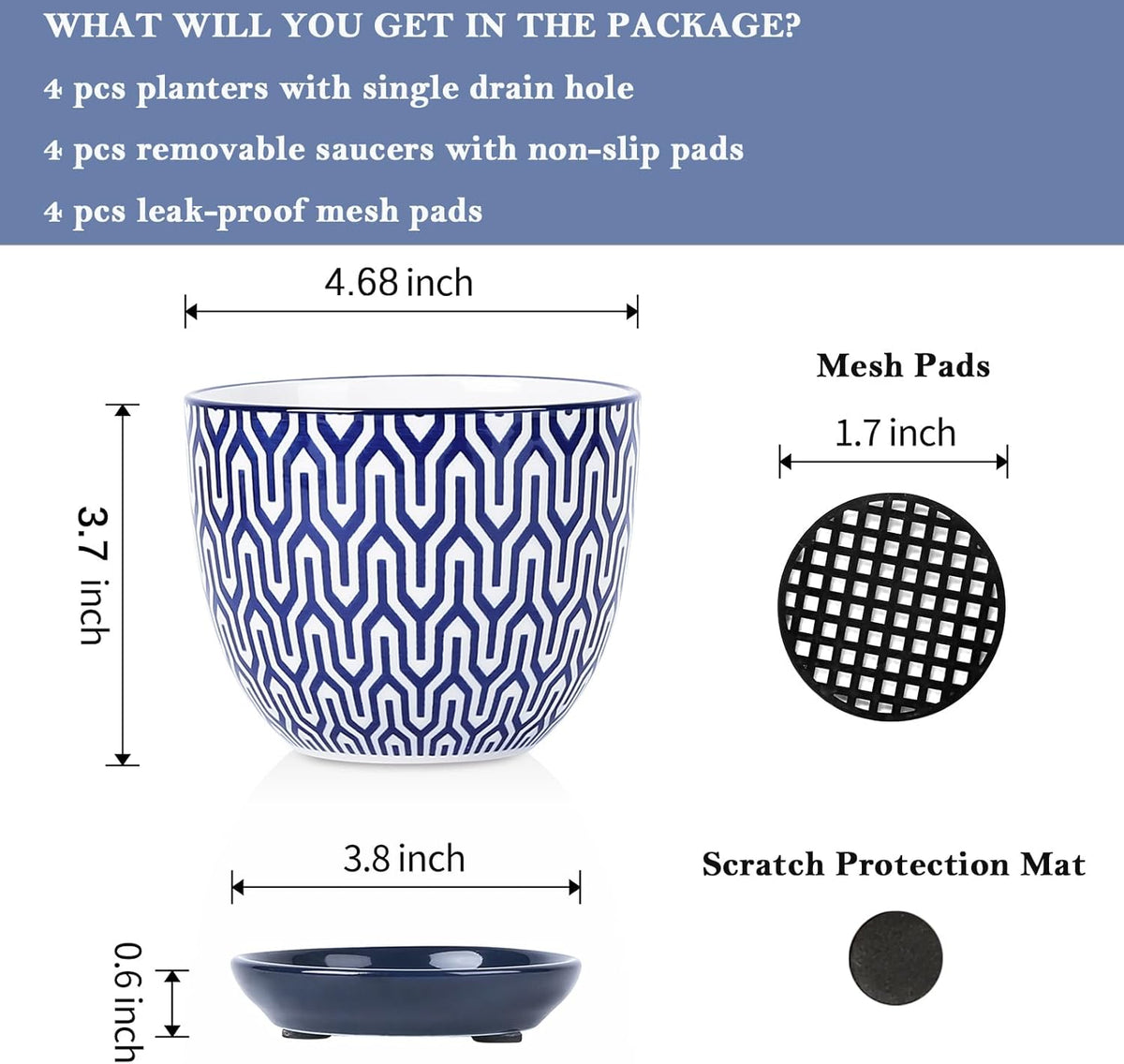 Selamica Ceramic Plant Pots, 4.6 Inch Flower Pots for Indoor Plants, Succulent Pots with Drainage