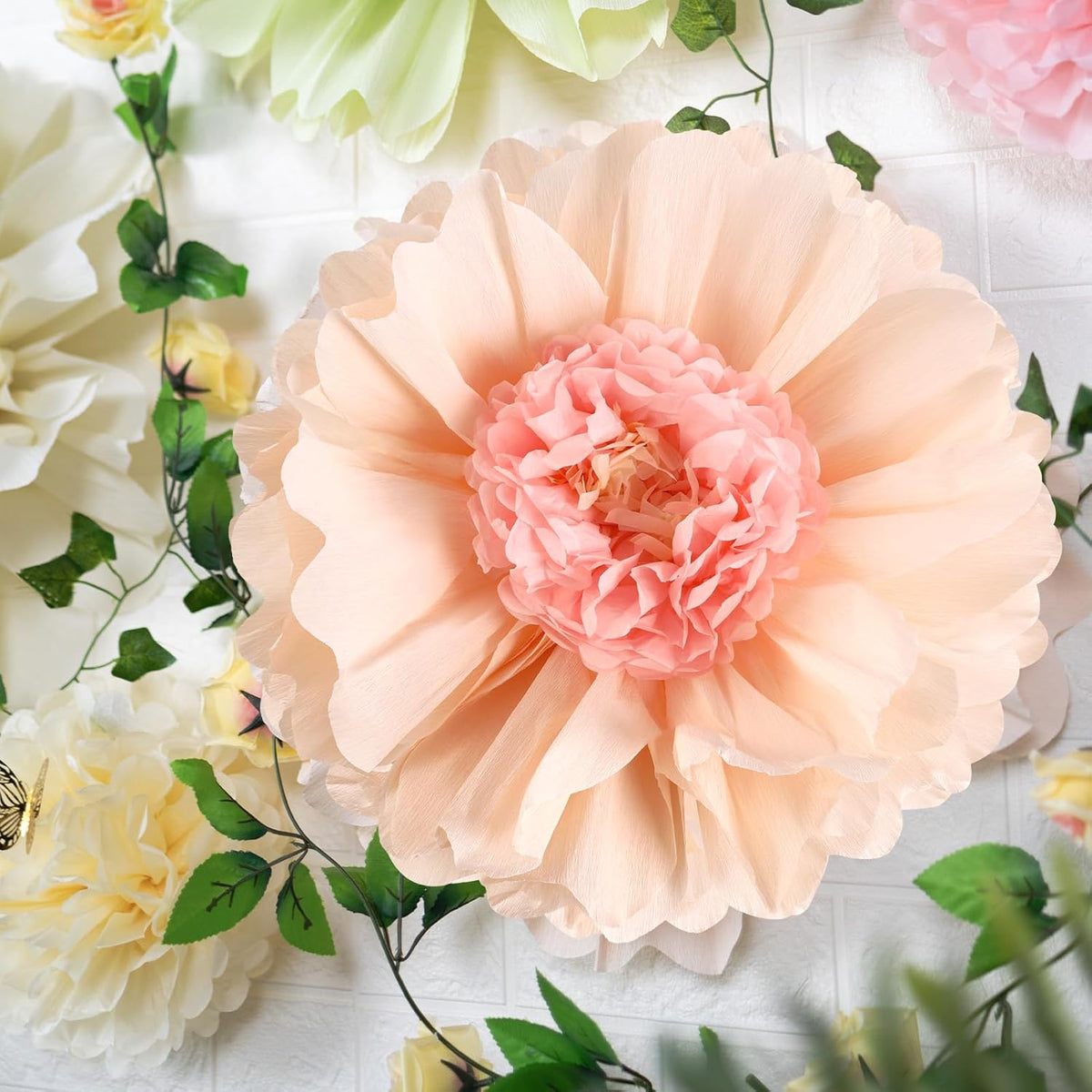 SUNBEAUTY 4 PCS 20" Sage Green Giant Paper Flowers Large Crepe Paper Tissue Flowers Artificial