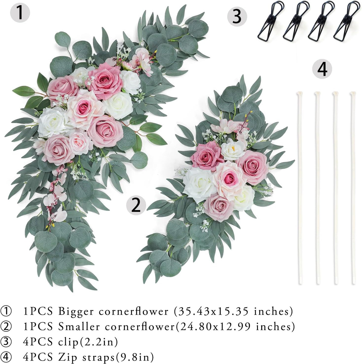 ponatia Artificial Wedding Arch Flowers (Pack of 2), Dusty Rose Wedding Flowers for Wedding Welcome