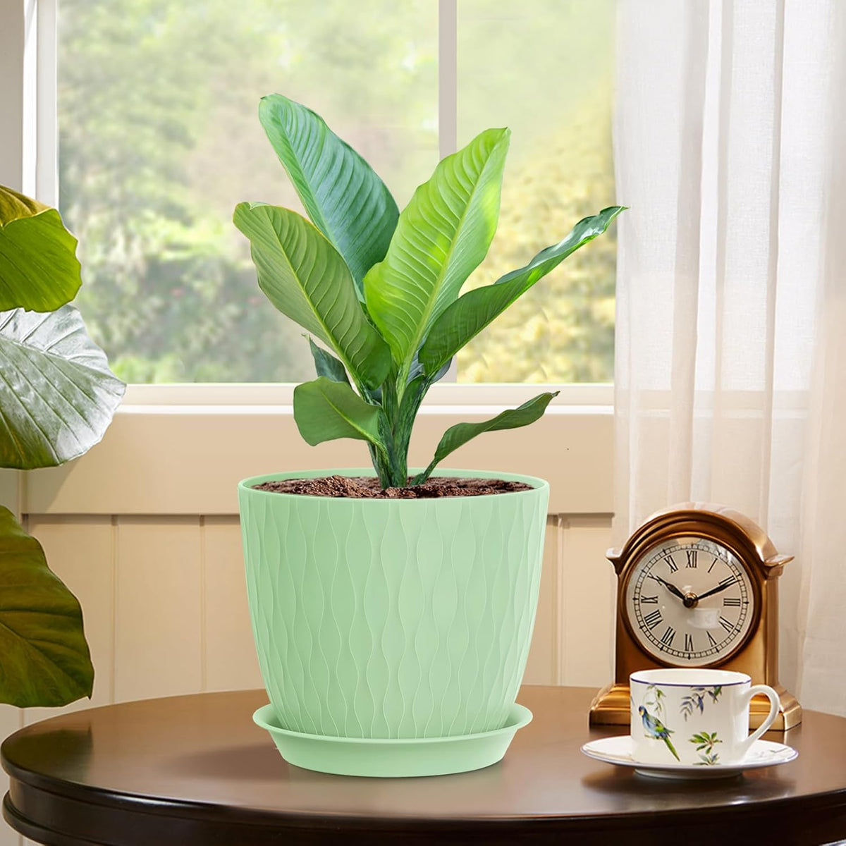 7 inch Flower Pots, 5 Pack Plant Pots with Drainage Holes and Saucers for Indoor Plants, Plastic