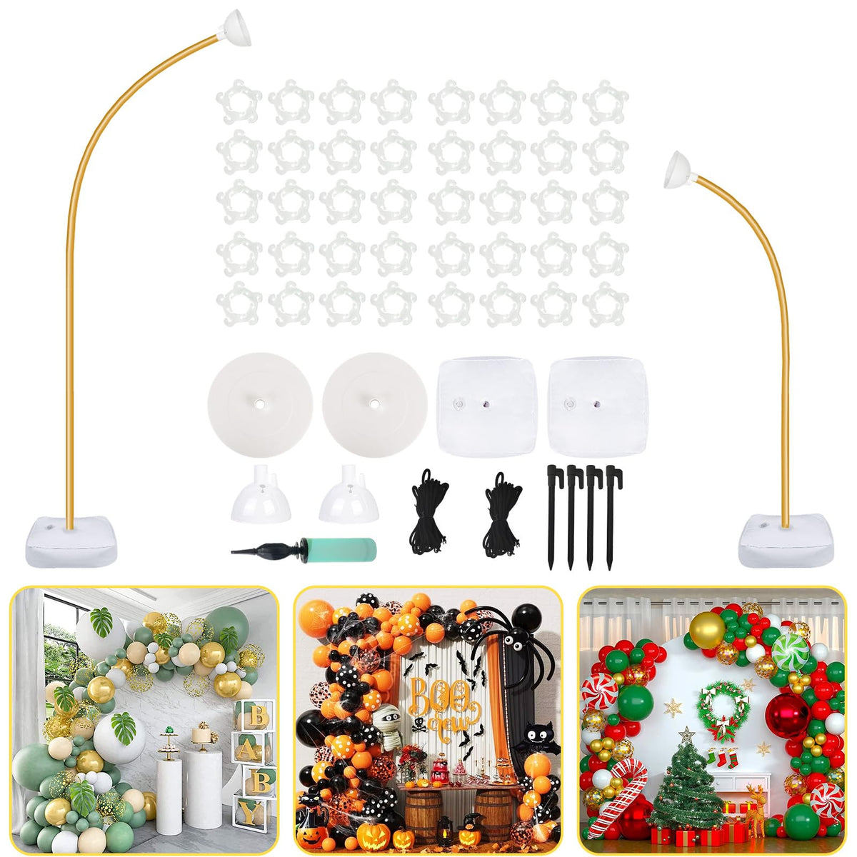 AerWo Balloon Arch Kit 9.35FT & 6FT, Free Bending Half Balloon Arch Stand with Base, Floor Gold