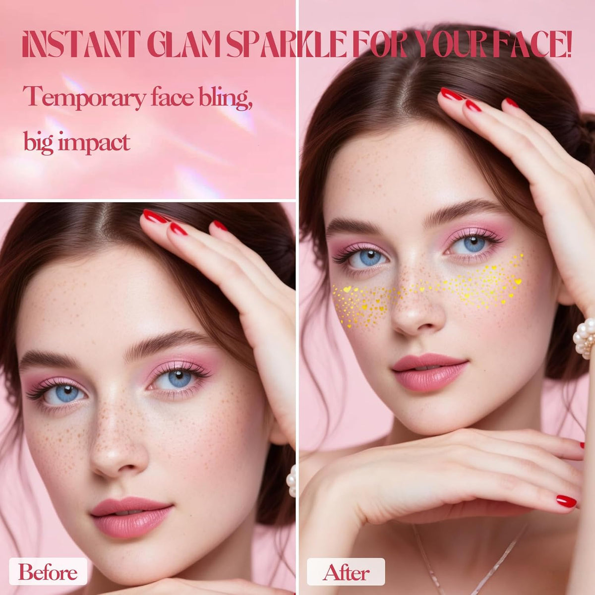 Gold Glitter Freckles Face Tattoo, 15 Pcs Waterproof Gold Sparkle Freckle Temporary Tattoo