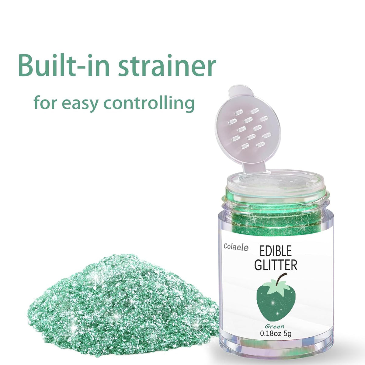 Green Edible Glitter Glimmer Powder for Cakes Drinks - Colaele 5 grams Food Grade Luster Dust