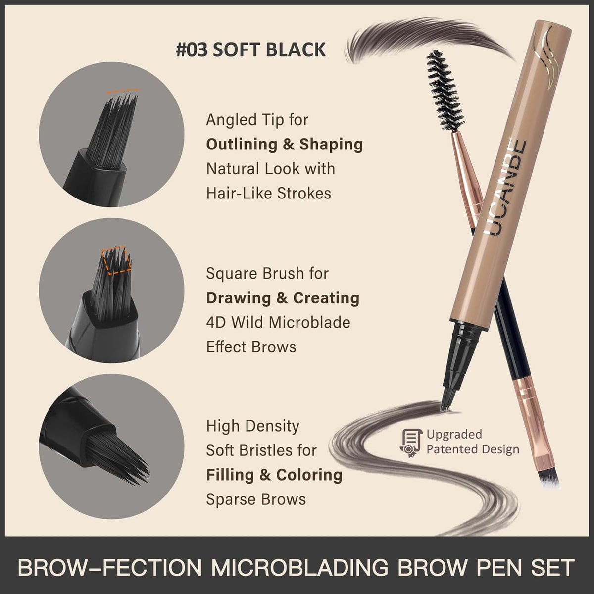 UCANBE Brow-Fection Angled Brush Eyebrow Pen, Liquid Microblading Eyebrow Pencils for Women, Wild