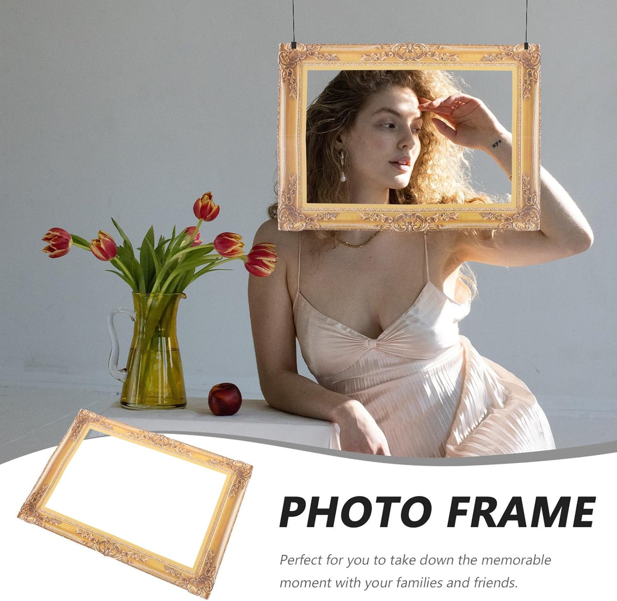 Vintage Decor Gold Photo Booth Frame Prop Antique Looking Cardboard Picture Frame Cutouts