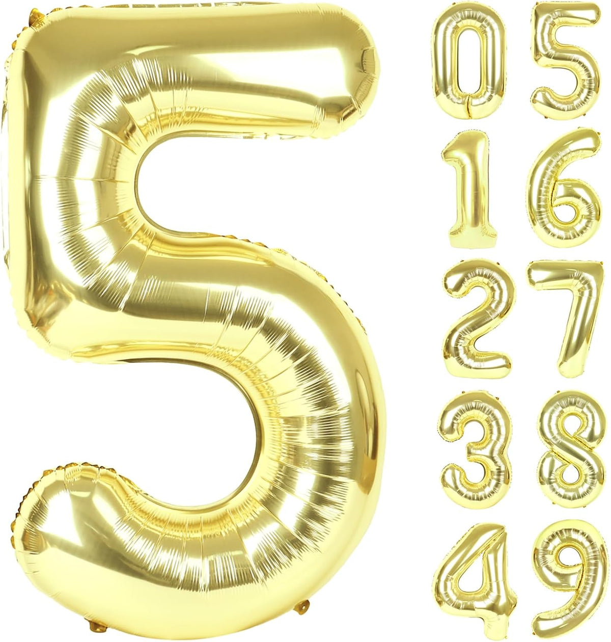 Light Gold 40 Inch Large Number 5 Birthday Balloon, Five 5th 15 25 35 50 55 Birthday Celebration