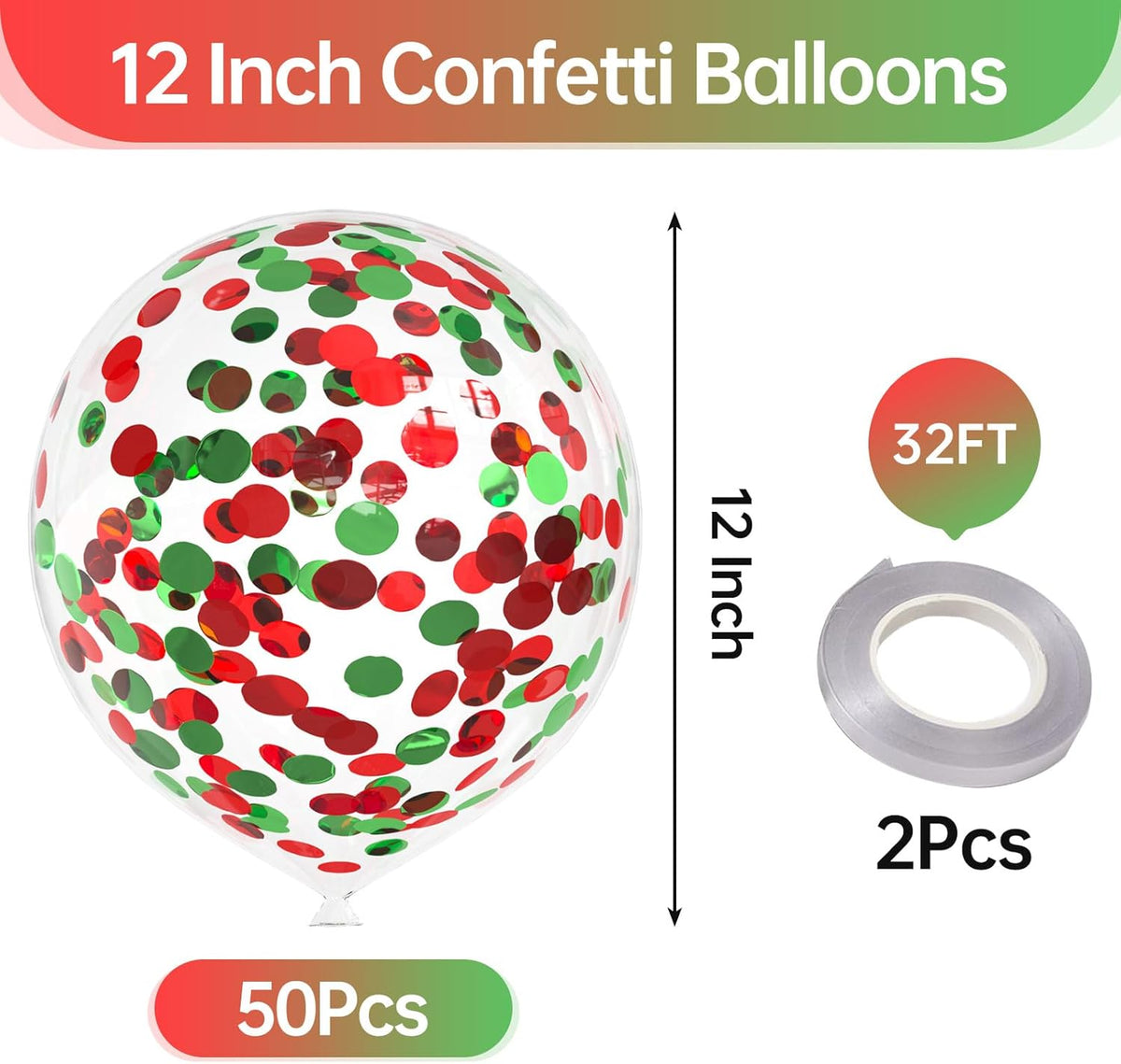 50pcs Red and Green Foil Confetti Balloons,12 inch Latex Balloon with Red Black Confetti Inside for