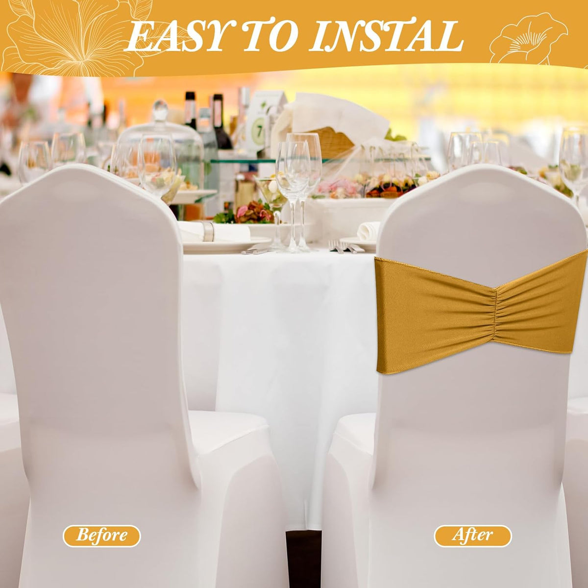 Moukeren 100 Pcs Spandex Chair Sashes Bows Bands Slider Sashes for Chair Covers Elastic Bands Ties