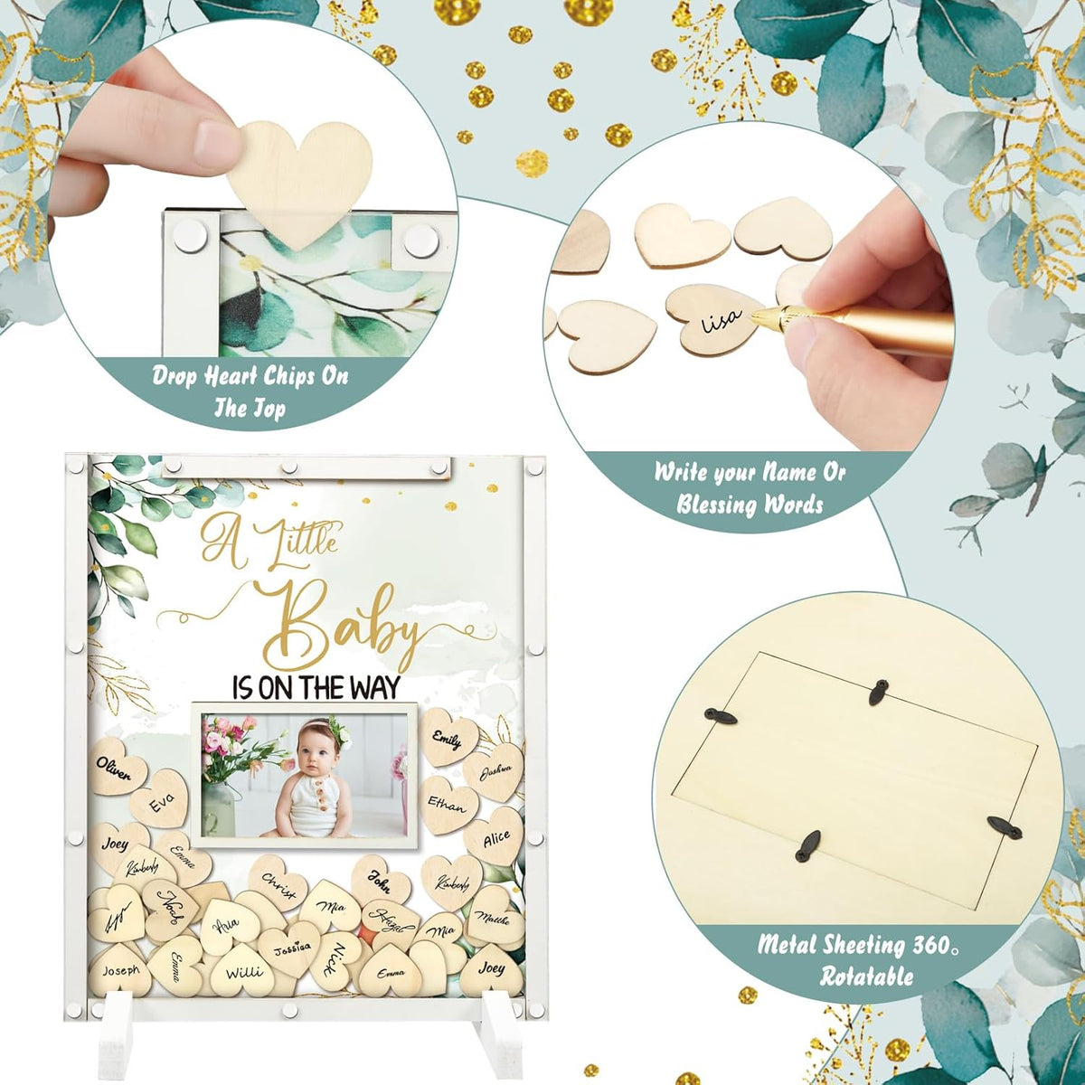 65 Pcs Greenery Baby Shower Guest Book Alternatives He or She Gender Reveal Decorations Sign in