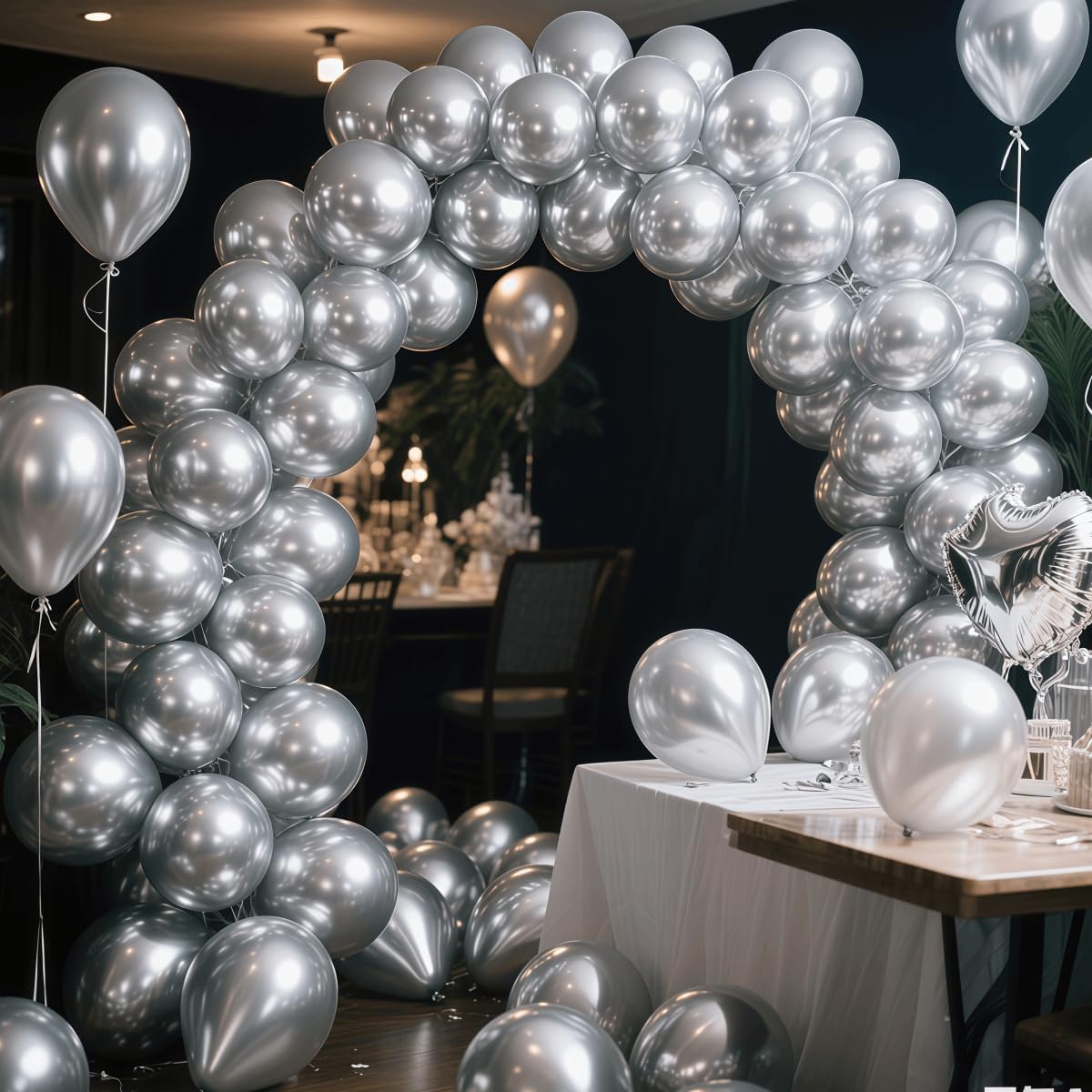 300 Pcs Metallic Silver Balloons 12 Inch Silver Chrome Balloon for Wedding, Birthday, Baby Shower