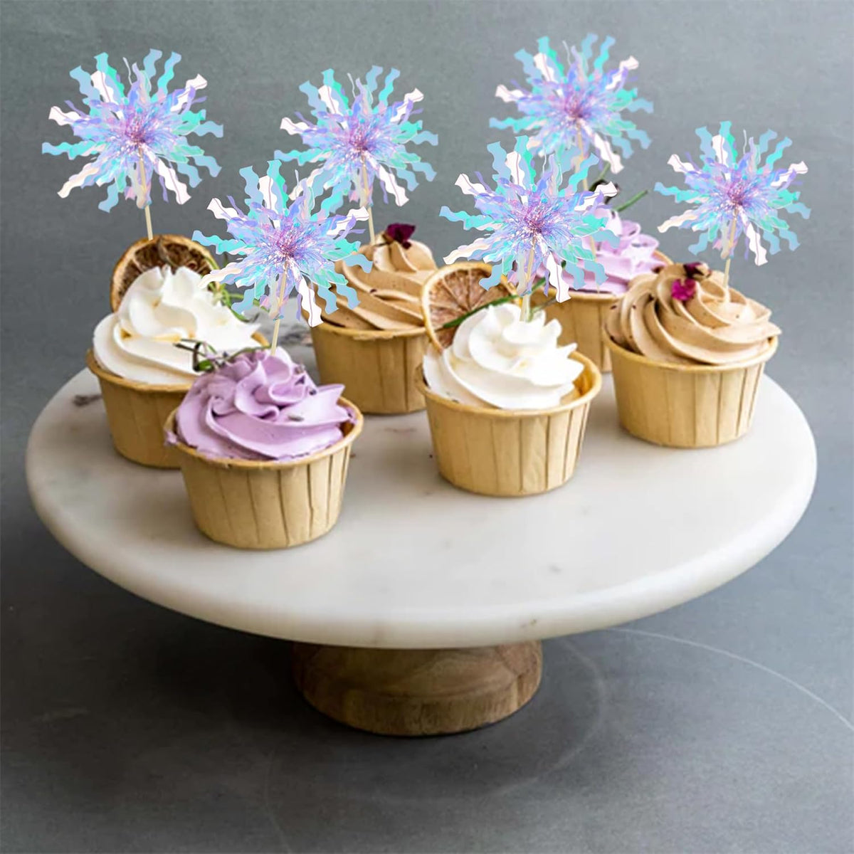 Gyufise 20Pcs Foil Firework Cupcake Toppers Happy Birthday Cake Toppers Sparkle Tinsel Flower Drink
