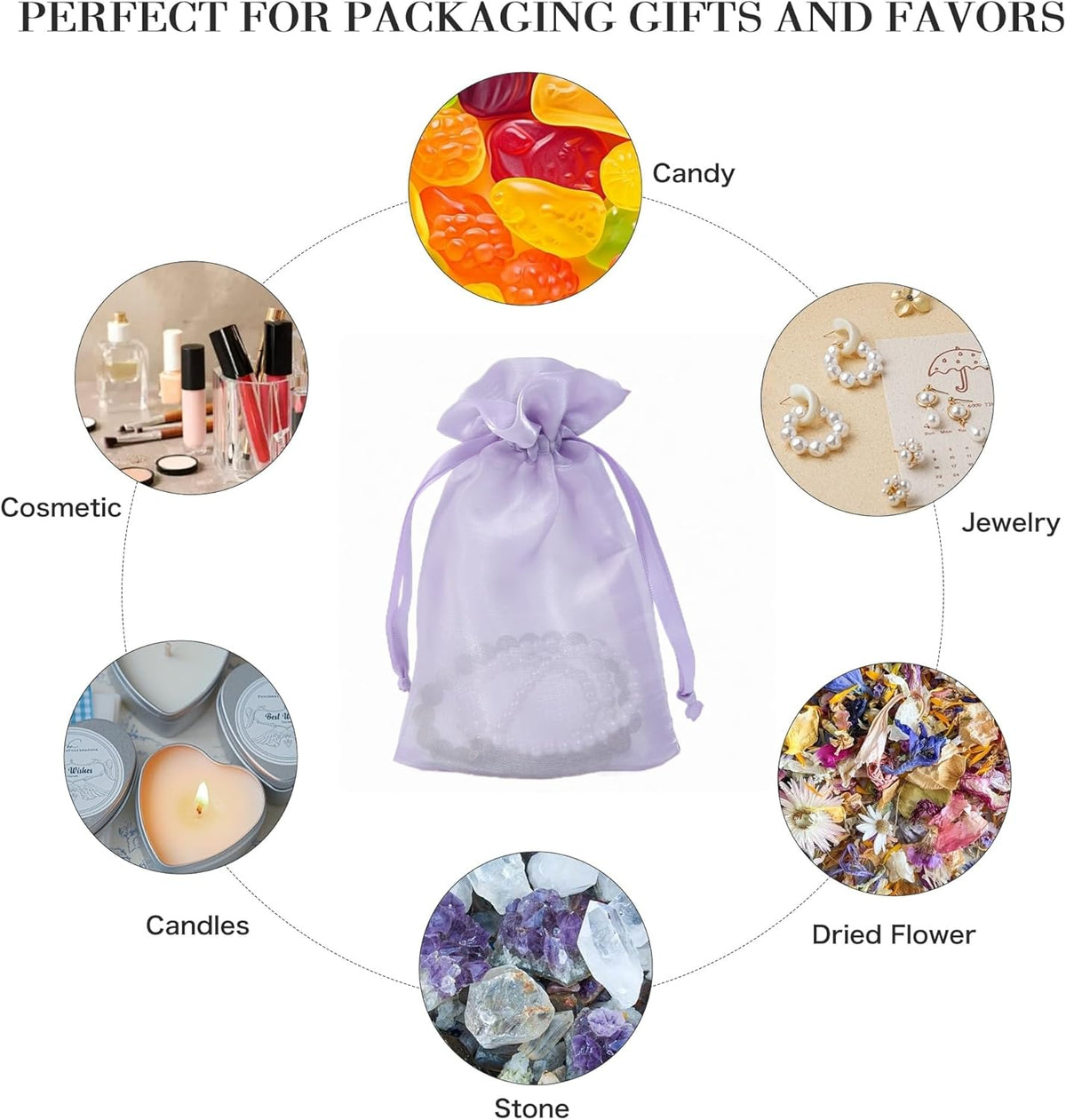 20 Pcs Lilac Purple Small Organza Bags 3X4 inch for Wedding Favors with Drawstring, Mini Mesh Gift
