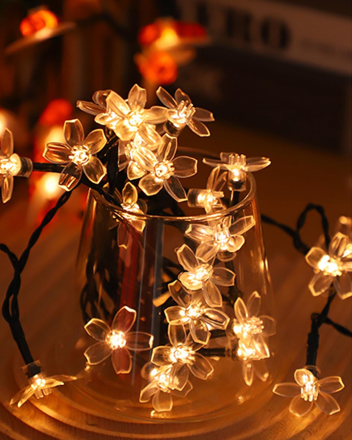 Cherry Blossom Fairy Flower String Lights Indoor Bedroom Decorations, 33ft 100 LED USB Plug in