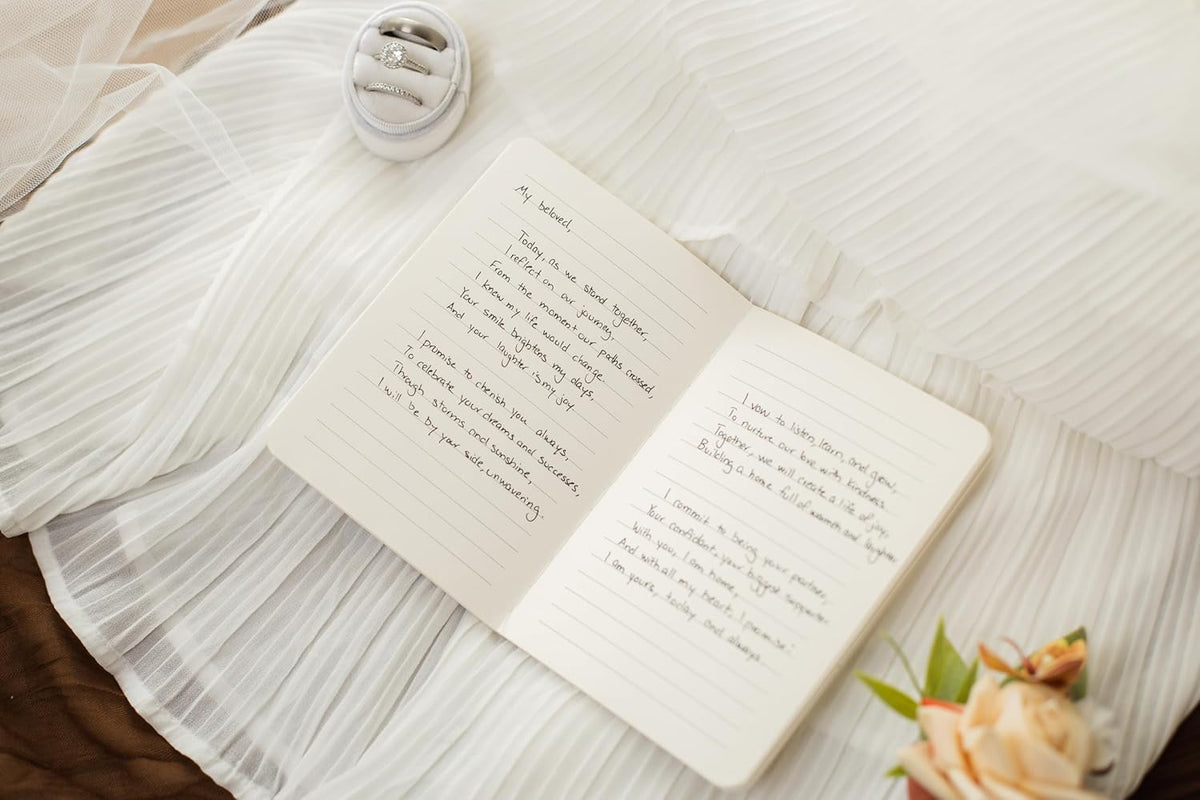 Slim Vow Books (Set of 2 - Design 2) - Soft Cream Canvas Linen Textured Cover Wedding Vow Booklets