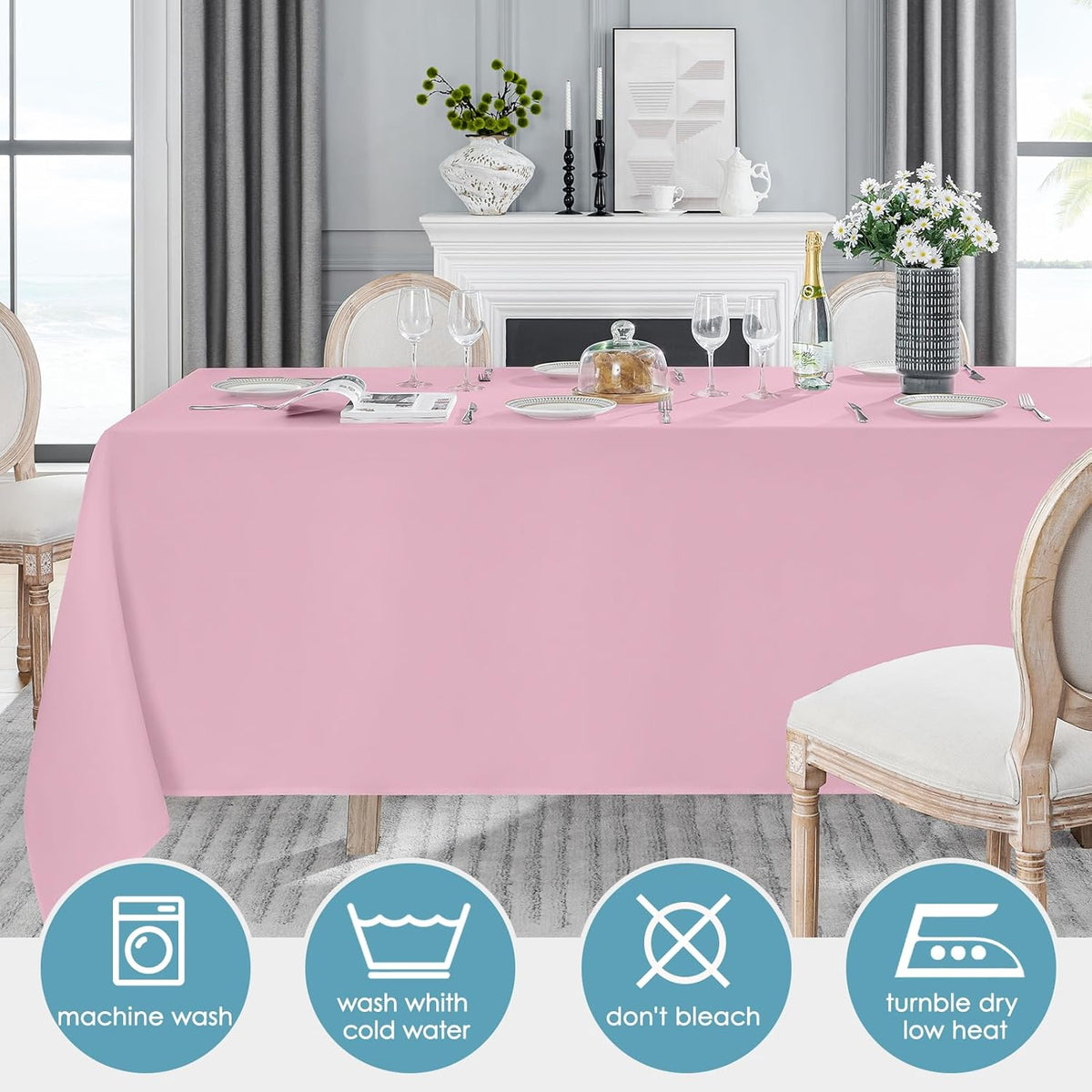 VidaFete Tablecloth 6 Pack 90 * 132inch Rectangle Table Cloth Polyester, Stain Wrinkle Resistant