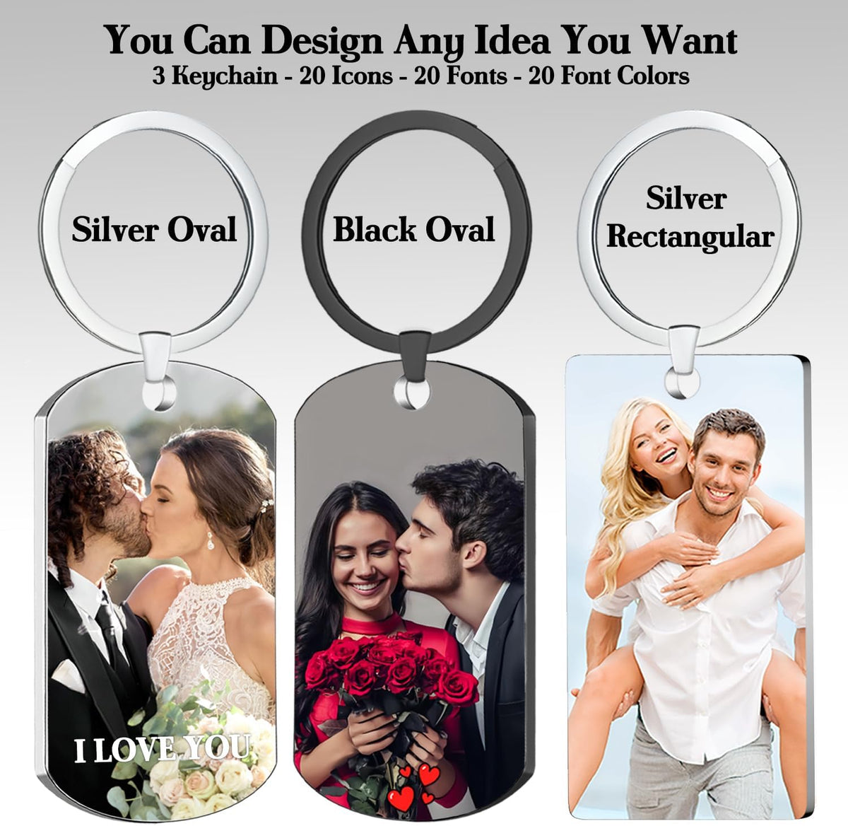 Custom Keychain with picture Double-sided Personalized Your Photo/Text/Icon for Men Family
