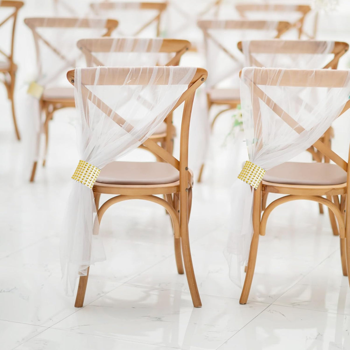 Large White Pew Bows Tulle Wedding Aisle Chair Decorations, Extended Church Pew Decor Aisle Flowers